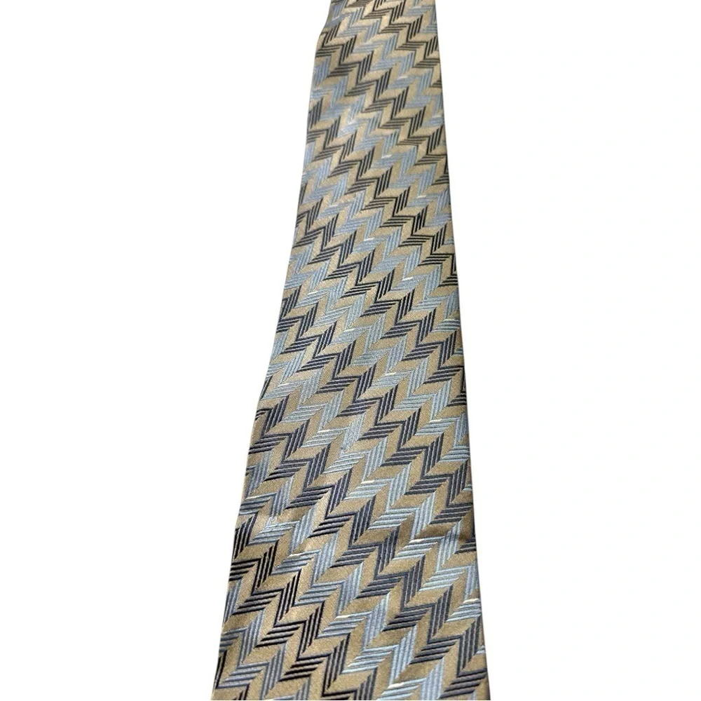Crazy Horse - Brown/Blue Chevron Print 100% Silk Tie
